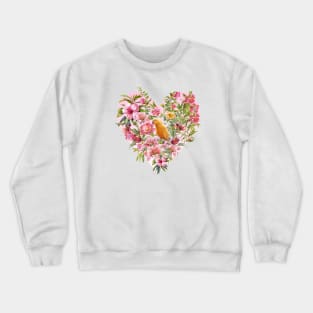 Pink Floral Heart with Yellow Parrot Crewneck Sweatshirt